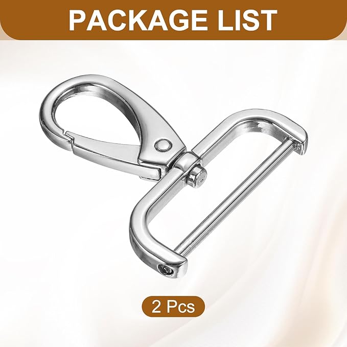 HARFINGTON 2Pcs Detachable Snap Hook Swivel Clasp 1 1/2" D Ring with Swivel Lobster Claw Clasps Hook for Purse Strap Keychain Bag DIY Craft, Silver