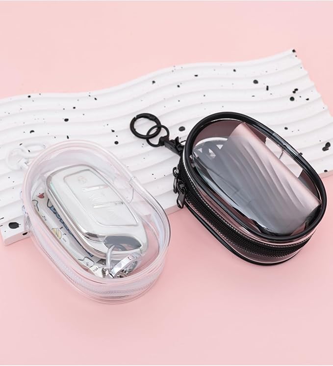 Clear Keychain Bag for 4.1'' Tall Dolls, Hanging Protective Display Case, Portable Travel Storage Bag-Black 3 Pack