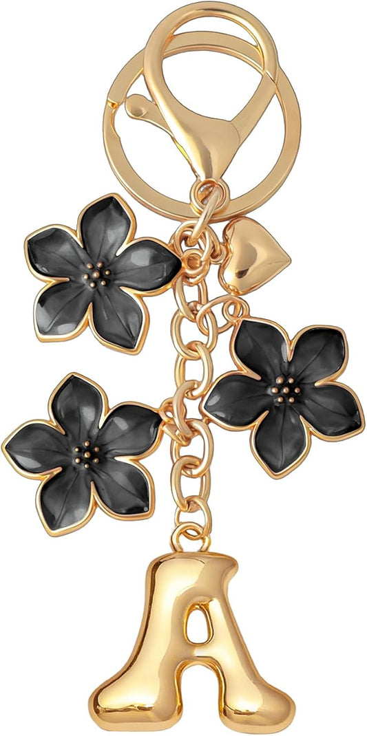Snycler Bubble Initial Keychain Graceful Flower for bags car remote–A-Z Letter Charms for Women