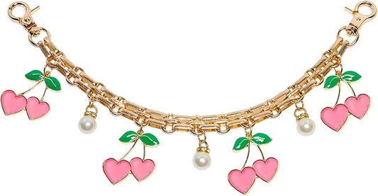 Cute Cherry Bag Chain Keychain with Pearl, Pink Bow Purse Charm, Trendy Handbag Bag Charm Keychain Accessories for Women