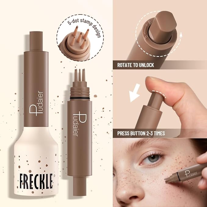 Upgrade Faux Freckle Stamp Pen – Waterproof Fake Freckles Makeup Tool, Natural-Looking Freckle Maker & Spray with Multi-Prong Precision Stamp Head, Long-Lasting Sunkissed Makeup (04 Caramel)