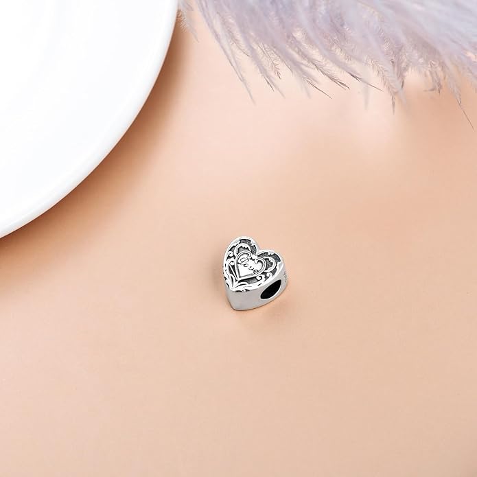 LONAGO 925 Sterling Silver Personalized Photo Charm Fit Compatible for Bracelet Necklace Customized Heart Round Shape Picture Bead
