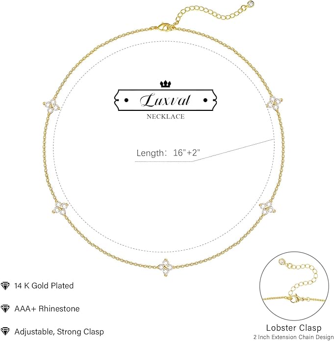 Luxval Diamond Pendant Gold Necklace for Women，Dainty 18k Gold Plated Choker Necklaces Simple Gold Jewelry Gifts for Women Girls