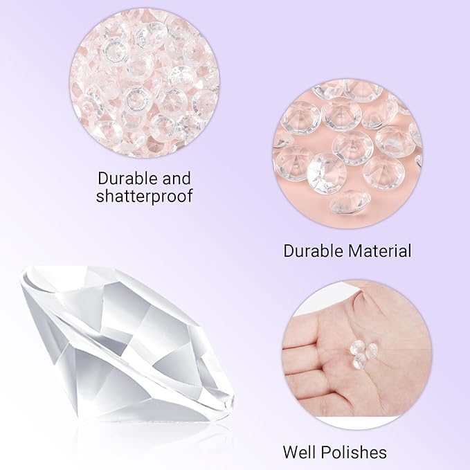 SUREAM 2000PCS Acrylic Ice Rocks - 10mm/0.39Inch, Clear Fake Diamonds for Wedding Party, Gems Treasure Crystal for Table Scatter, Crafts, Vase Filler, Photography Props, Home Decoration, No Holes