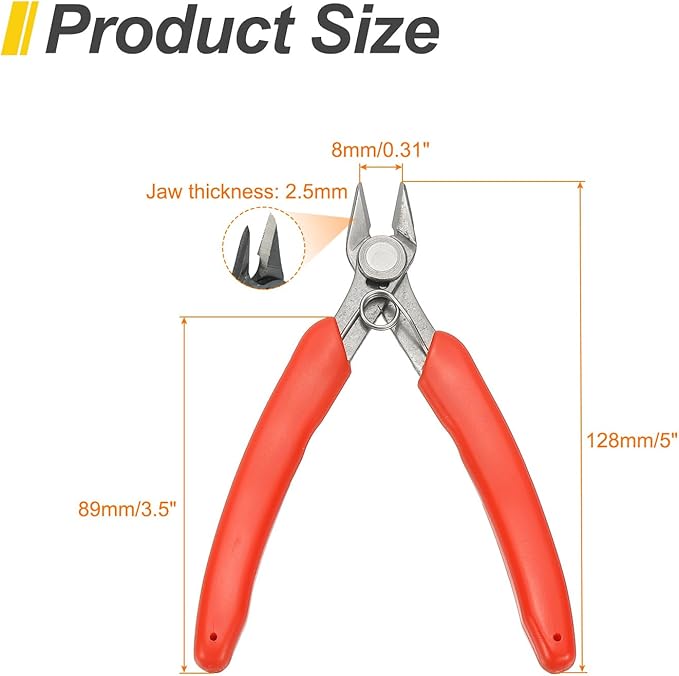 HARFINGTON 5" Flush Cut Pliers Precision Thicker Wire Cutter Side Cutter Diagonal Cutting Pliers for Jewelry Model Electronic 3D Print, Red/Silver