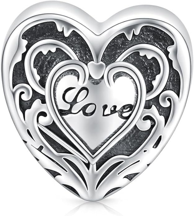 LONAGO 925 Sterling Silver Personalized Photo Charm Fit Compatible for Bracelet Necklace Customized Heart Round Shape Picture Bead
