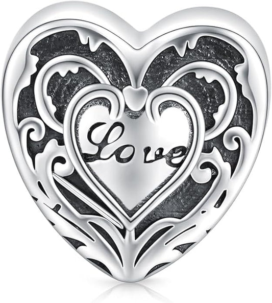 LONAGO 925 Sterling Silver Personalized Photo Charm Fit Compatible for Bracelet Necklace Customized Heart Round Shape Picture Bead