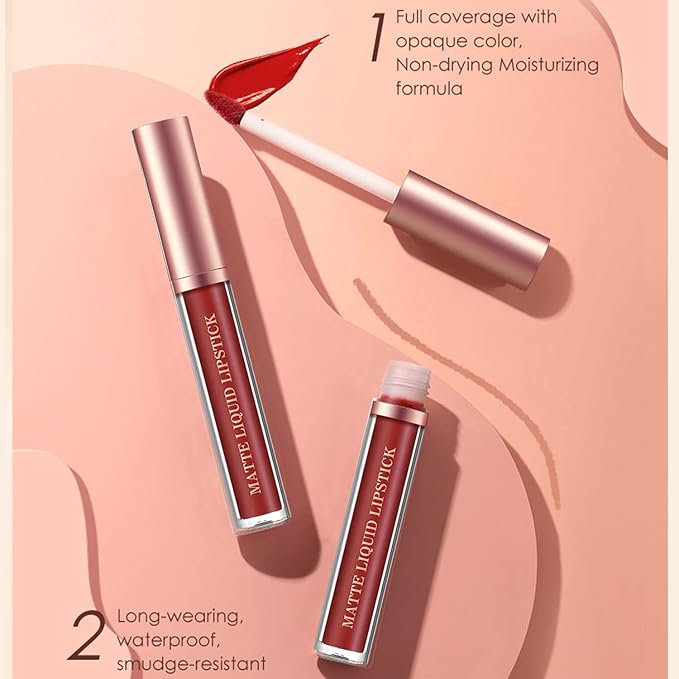 BestLand 6Pcs Matte Liquid Lipstick + Lip Liner Pens Set, One Step Lips Makeup Kits Pigment Velvety Nude Lip Stain Waterproof Long Wear Lip Gloss Make up Gift Set (Chic Shades Lip Set)