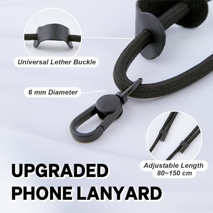 Universal Phone Lanyard, Anti-Theft Crossbody Strap for iPhone 16 Pro Max and Most Smartphones, Adjustable Cell Phone Neck Holder w/ 2 Non-Adhesive Tether Tabs for Men and Women, Black/Black