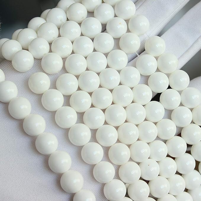 MJDCB 7A Natural Deep Sea White Shells Round Stone Beads for Jewelry Making DIY Bracelet Necklace (10mm)