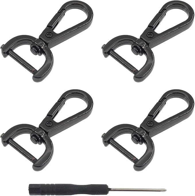 4 PCS Swivel Clasp Hooks,SAFYY Detachable Snap Hook W/Screw Bar Heavy Duty,3/4 Inches D Ring Swivel Lobster Claw Clasp with Screwdriver for Lanyard Bag Leather Craft Purse Hardware DIY Bag-Gunmetal