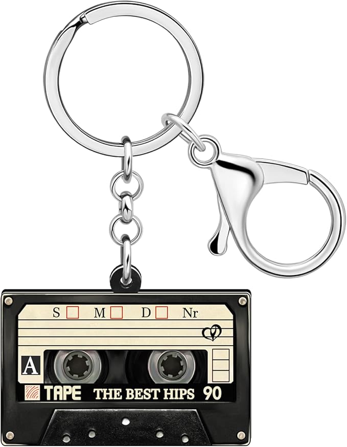 WEVENI Retro Acrylic 80s 90s Cassette Tape Keychains for Women Teen Girls Birthday Vintage Themed Party Accessories Charms