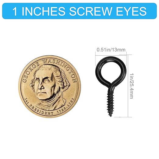 Aovchei Eye Screws, 150PCS 1 Inches Heavy Duty Metal Screw Hooks, Self Tapping Eye Bolts, Indoor & Outdoor for Hanging Artwork, Black