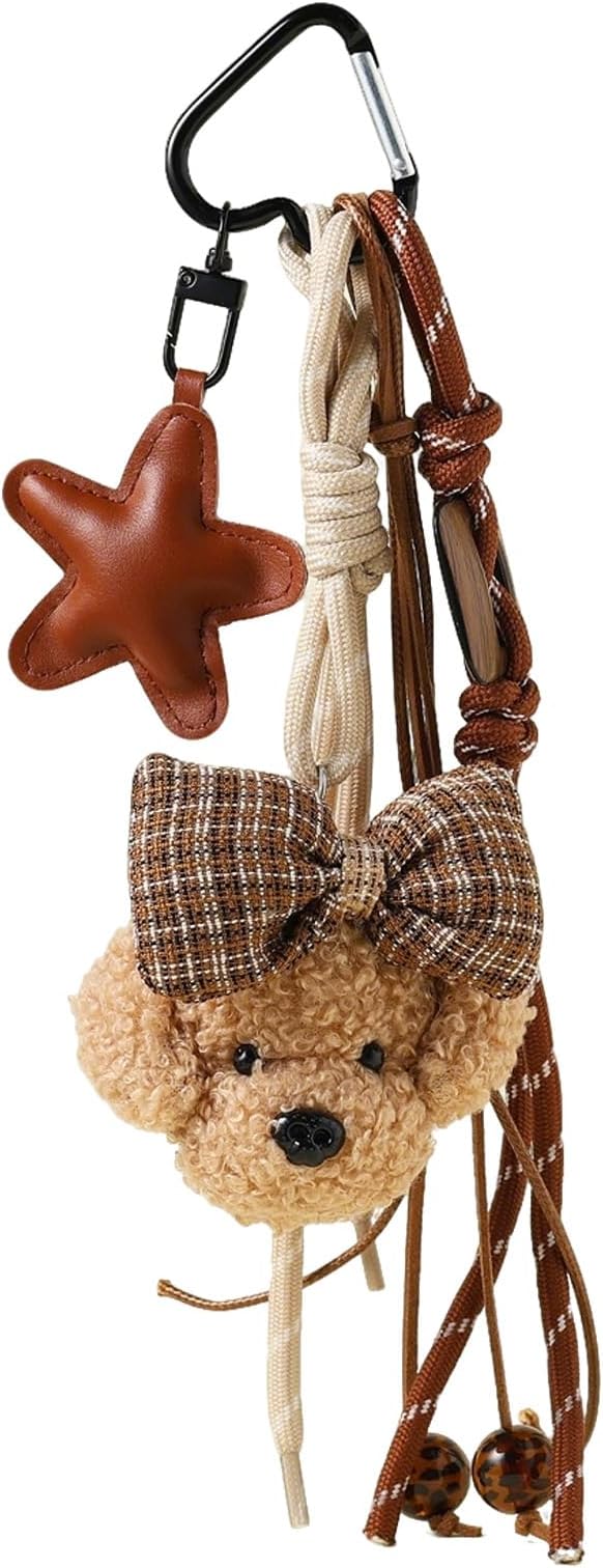 Kawaii Plush Keychain Purse Charms Cute Brown Bag Charms for Women Handbags