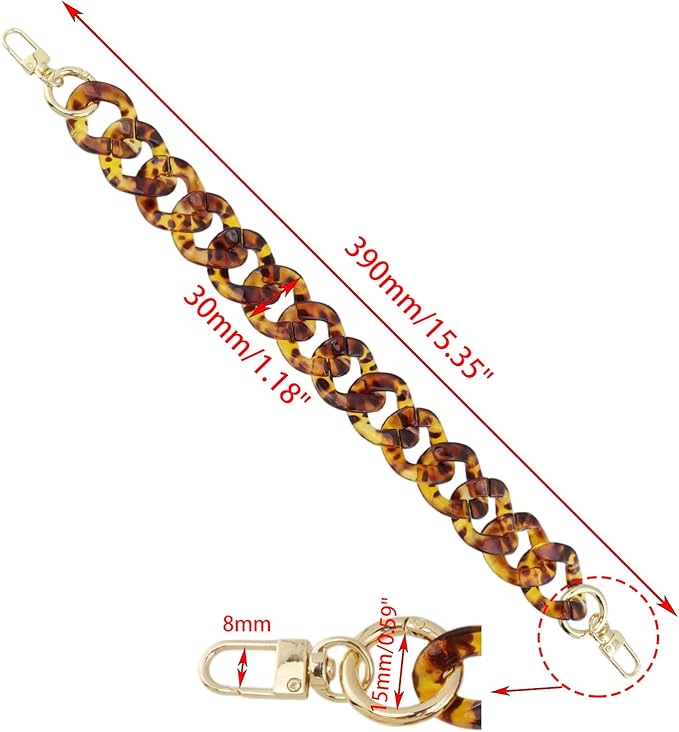 Acrylic Leopard Print Loop Fastener Bag Chain Handbags Chain Strap Purse Wallet Handle for DIY Crafts Purse Bags, 15.35"