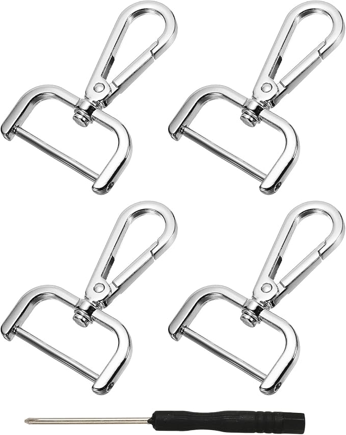 YELARXI Swivel Clasps Hook, 1-1/4 Inch ID Detachable Snap Hook W/Screw Bar D Ring Claw Clasp with Screwdriver for Lanyard Bag Leather Craft Purse Hardware DIY Bag (4 Pack, Silver White)