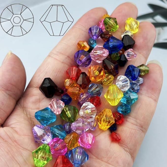 100pcs 12mm Acrylic Bicone Beads Faceted Acrylic Crystal Spacer Beads for Bracelet Necklace Earring Keychain Jewelry Making Crafts(Pink)