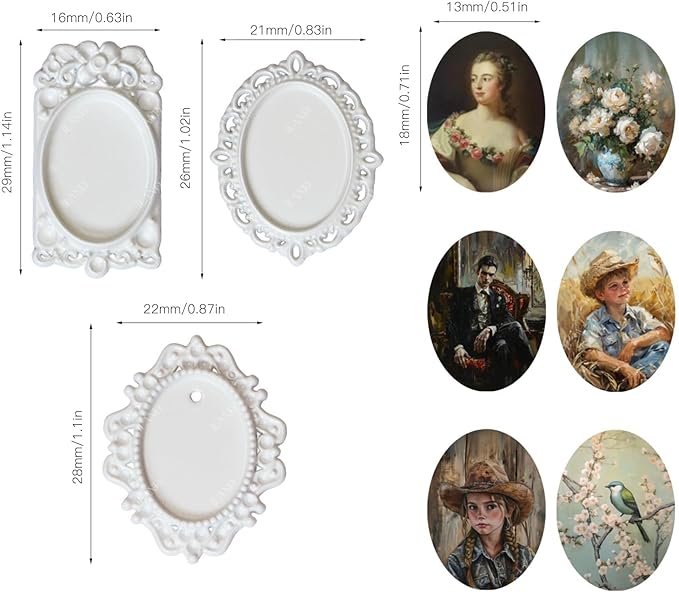 iLAND 1/12 Scale Accessories of Tiny Frames 7pcs with 14 Miniature Pictures Set for Dollhouse Miniatures Décor Also Elf Accessories Classic & Exquisite (White Tiny Frame Art)