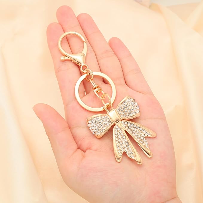 Sparkly Gold Plated Color Rhinestone Bow Keychains for Women,Charms for Key Purse Handbags Backpacks