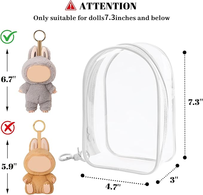 Large Clear Figure Display Bag with Keychain Case Blind Box Keychain Carrying Case, Portable Small Doll Storage Pouches PVC Bag (White Standing)