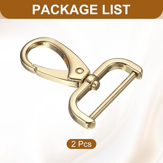 HARFINGTON 2Pcs Detachable Snap Hook Swivel Clasp 1 1/4" D Ring with Swivel Lobster Claw Clasps Hook for Purse Strap Keychain Bag DIY Craft, Gold