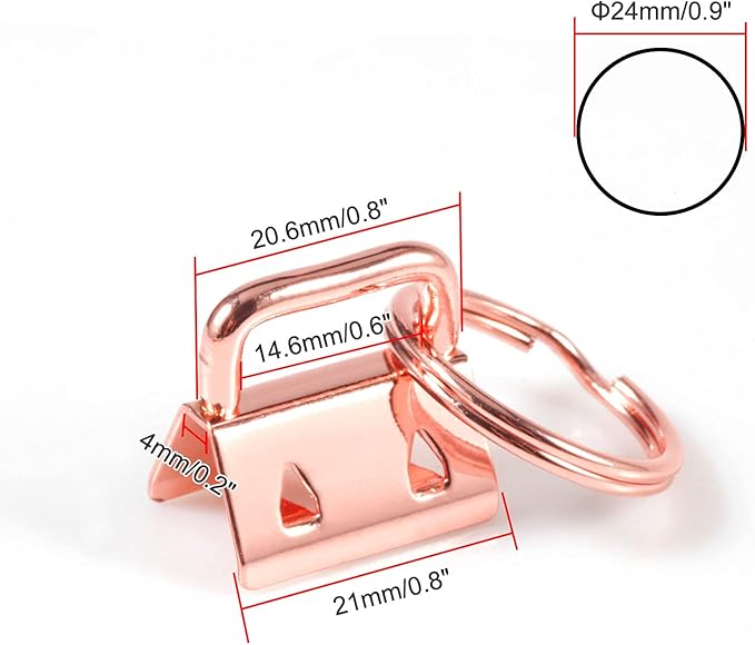 SPEEDWOX 20 Pcs 0.8" Rose Gold Key Fob Hardware Set, 8 Inches Glass Breaking Pliers with Rubber Tips, for Wristlet Keychain Key Lanyard Making