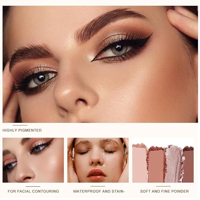 Multi-Finish Eyeshadow Palette, Matte Shimmer Metallic Eye Brightening Palette with Silky Smooth Powder, Fine Shimmer Duochrome Sparkle, Long-Lasting Blendable Shadows for Aegyo-Sal Highlight-2#