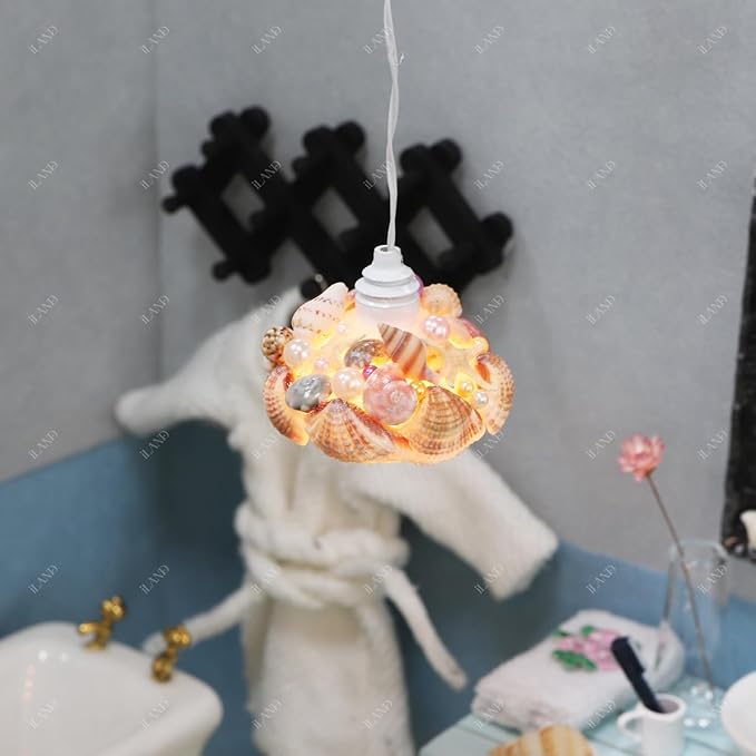 iLAND 1/12 Scale Accessories of Dollhouse Lights, Classic Miniature Lamp for Dollhouse Decoration, White Dome Pendant Light w/Plug