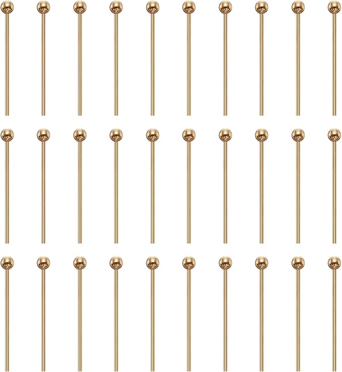 HARFINGTON 100pcs Ball Head Pins 0.63" 16mm Round Head Pins for Earring Pendant Necklace Bracelet Charm Jewelry Making Findings DIY Craft, Champagne Gold
