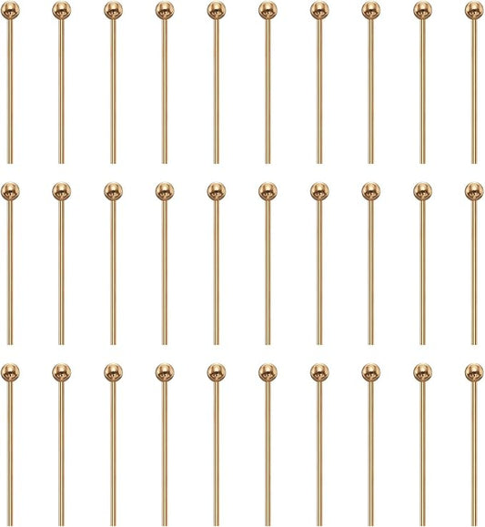 HARFINGTON 100pcs Ball Head Pins 0.63" 16mm Round Head Pins for Earring Pendant Necklace Bracelet Charm Jewelry Making Findings DIY Craft, Champagne Gold