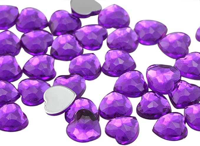 KraftGenius Allstarco 8mm Flat Back Heart Acrylic Rhinestones Tiny Face Gems Body Jewels Card Making Embelishments - 100 Pieces (Purple JG17)