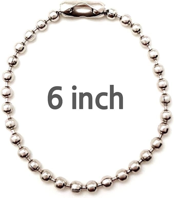 100-Pack 6-Inch Ball Chains with Connectors, 2.3mm Stainless Steel Beaded Chain for Dog Tags, Keychains, Crafts, ID Badges, Tags, Necklace Chains