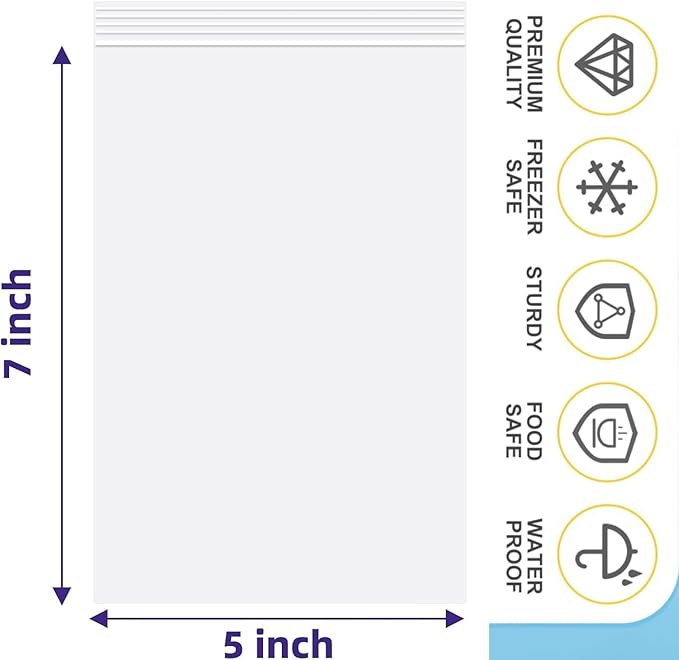 AMKIOKIOA 200pcs 5 x 7 inch Small Plastic Bags, 2 mil Thick, Zip Bag, Mini Clear Jewelry Bags, Baggies with Resealable Zip Bag for Small Business, Daily Vitamin, Jewelry, Candy