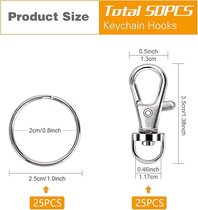 50PCS Premium Swivel Snap Hooks with Key Rings, Metal Swivel Lobster Claw Clasps, 25PCS Small Lobster Claw Clasp Swivel Hook and 25PCS Key Rings for Lanyard, Key, Charm, Jewelry, Art Crafts
