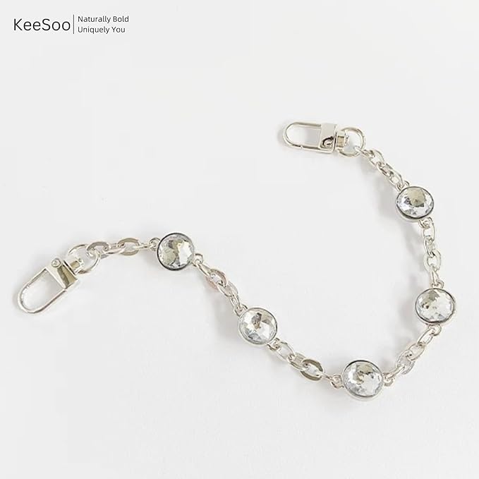 Original Pearl & Crystal Metal Vintage Phone Chain, Versatile with Premium Silver Metal Phone Tab (White Pearl)