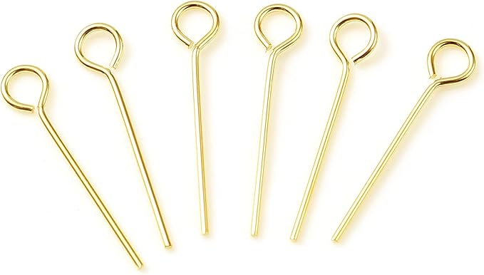DoreenBeads 14K Gold Filled Eye Pins Open Eye Head Pins Findings 0.59inch for Earring Bracelet Necklace Jewelry Making Findings DIY Craft