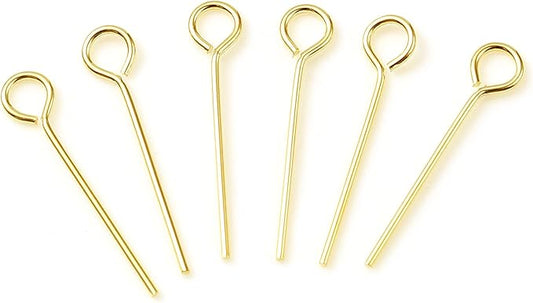 DoreenBeads 14K Gold Filled Eye Pins Open Eye Head Pins Findings 0.59inch for Earring Bracelet Necklace Jewelry Making Findings DIY Craft