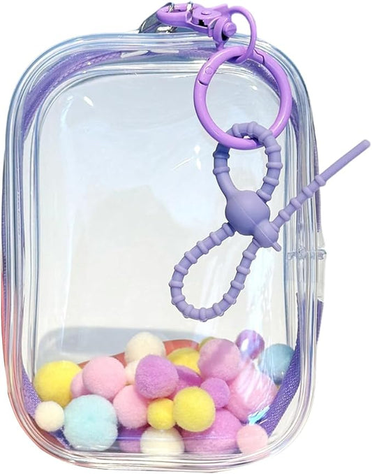 CALEMBOU BJD Doll Clear Display Bag, Portable Figures Storage Bag with Keychain, Mini Doll Hanging Box, Double Zipper Closure Dustproof Case for Figures Plushies (Square box-purple 13cm)