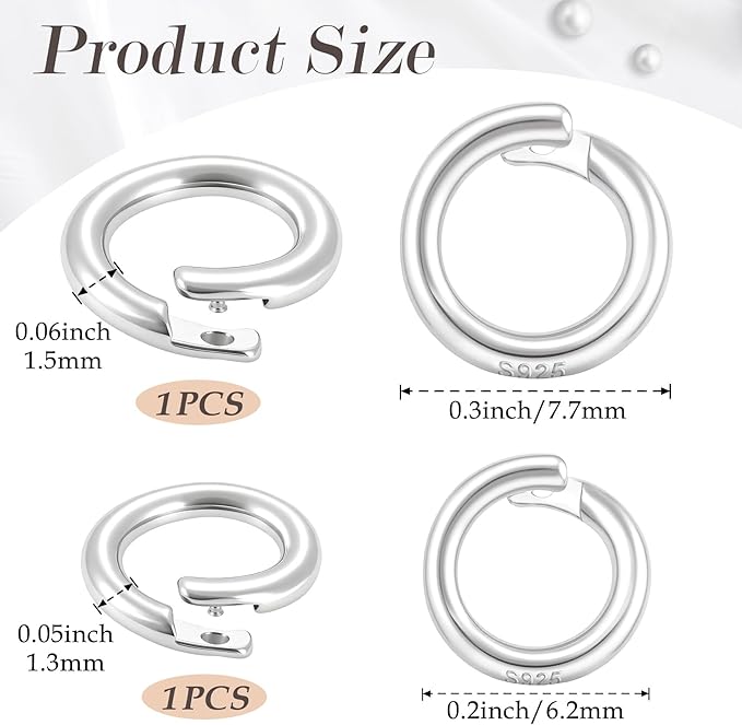2 Pcs Sterling Silver Jump Rings, Locking Jump Rings, OD 7.7mm, 6.2mm Jump Ring for Jewelry Necklace Bracelet Making Findings (Silver)