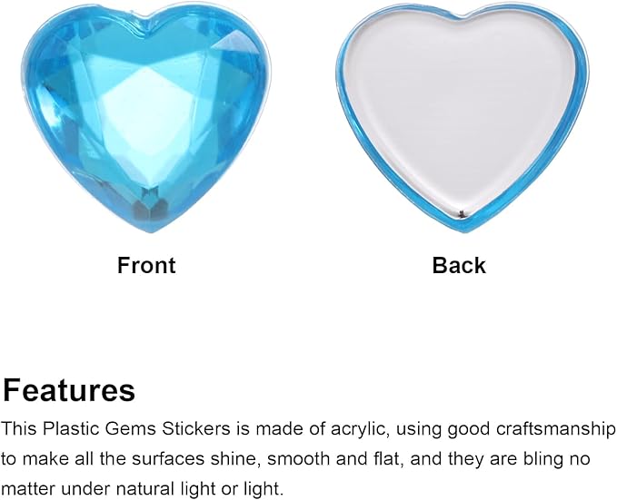 MECCANIXITY 40 Pcs Acrylic Heart Rhinestone 12mm Flat Back Plastic Gems Jewelry Stickers for Craft Bead Face Painting Costume Jewelry Making, Lake Blue