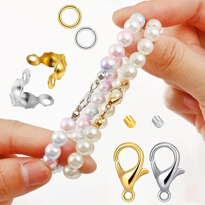 1200 Pcs Jewelry Making Accessories Set with 100 Pieces Lobster Claw Clasp 300 Pieces Bead Tips Knot Covers 400 Pieces Crimp Tube Beads and 400 Pieces Open Jump Ring Connectors for DIY Jewelry (Gold)