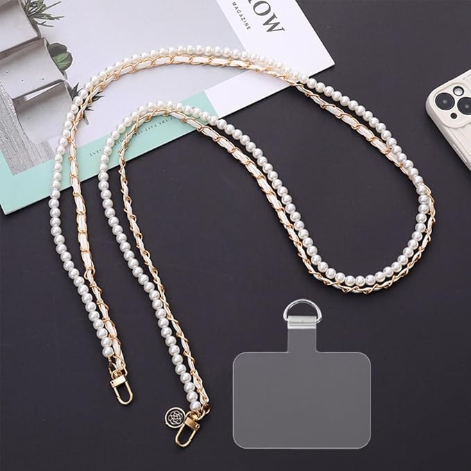 Phone Crossbody Chain Cell Phone Lanyard,Universal Leather+Metal Shouder Strap with Phone Tether Patches (P)