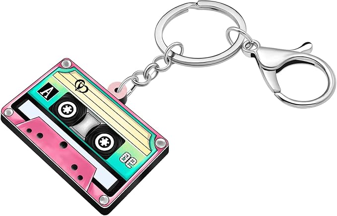 WEVENI Retro Acrylic 80s 90s Cassette Tape Keychains for Women Teen Girls Birthday Vintage Themed Party Accessories Charms