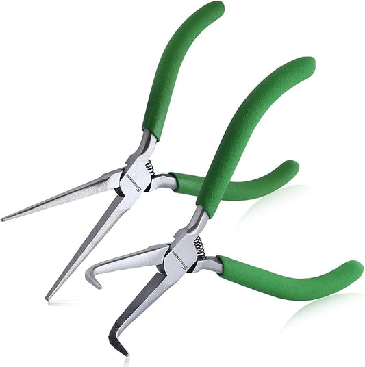 SPEEDWOX 2PCS Mini Bent Needle Nose Pliers With Teeth And Needle Nose Pliers For Jewelry Making 5" 45-Degree Bent Long Nose Pliers With Serrated Jaw Needle Remover Pliers Fishing Tools