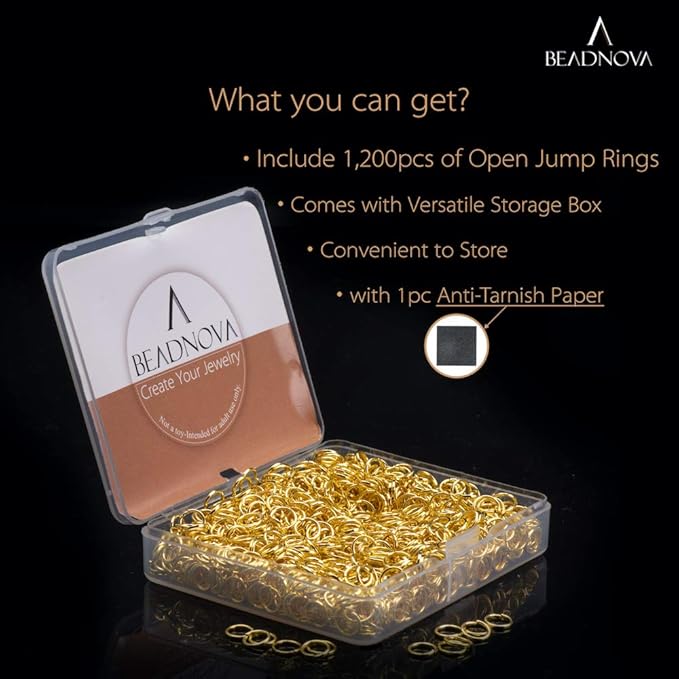 BEADNOVA 6mm Jump Rings Gold Jump Rings for Keychains Jewelry Making Findings for Necklace Repair (1200Pcs)