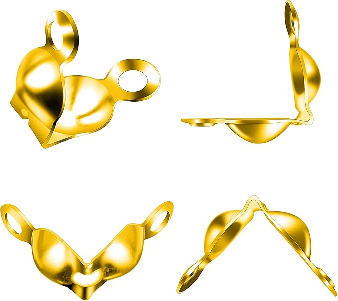 Syhood 1400 Pieces Bead Tips Knot Covers Bulk Clamshell Bead Tips for Jewelry Making Open End Caps Knot Covers for DIY Bracelet Necklaces Earrings Keychains(Gold)