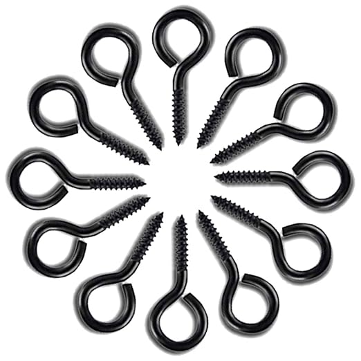 Small Metal Eye Hooks - 90 Pieces, Black Zinc Plated, Cup Hooks, Self Tapping Screws, 0.79 Inch