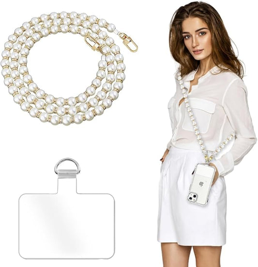 Phone Crossbody Chain Cell Phone Lanyard,Universal Leather+Metal Shouder Strap with Phone Tether Patches (K)