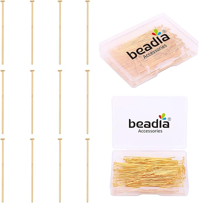 18K Gold Plated Flat Head Pins Non Tarnish 30mm 200pcs for Jewelry Making Findings
