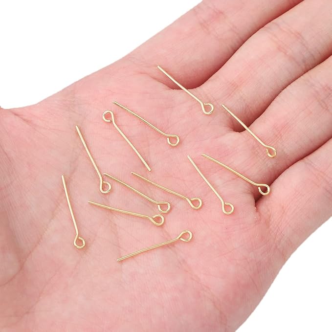 14K Gold Plated Open Eye Pins Non Tarnish 20mm 200pcs for Jewelry Making Findings